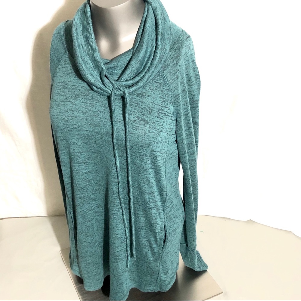 Pink Clover Teal Cowl Neck Sweater
